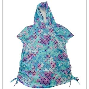 Hoodie So beach cover up short sleeve shirt, mermaid pattern girls size 10/12.